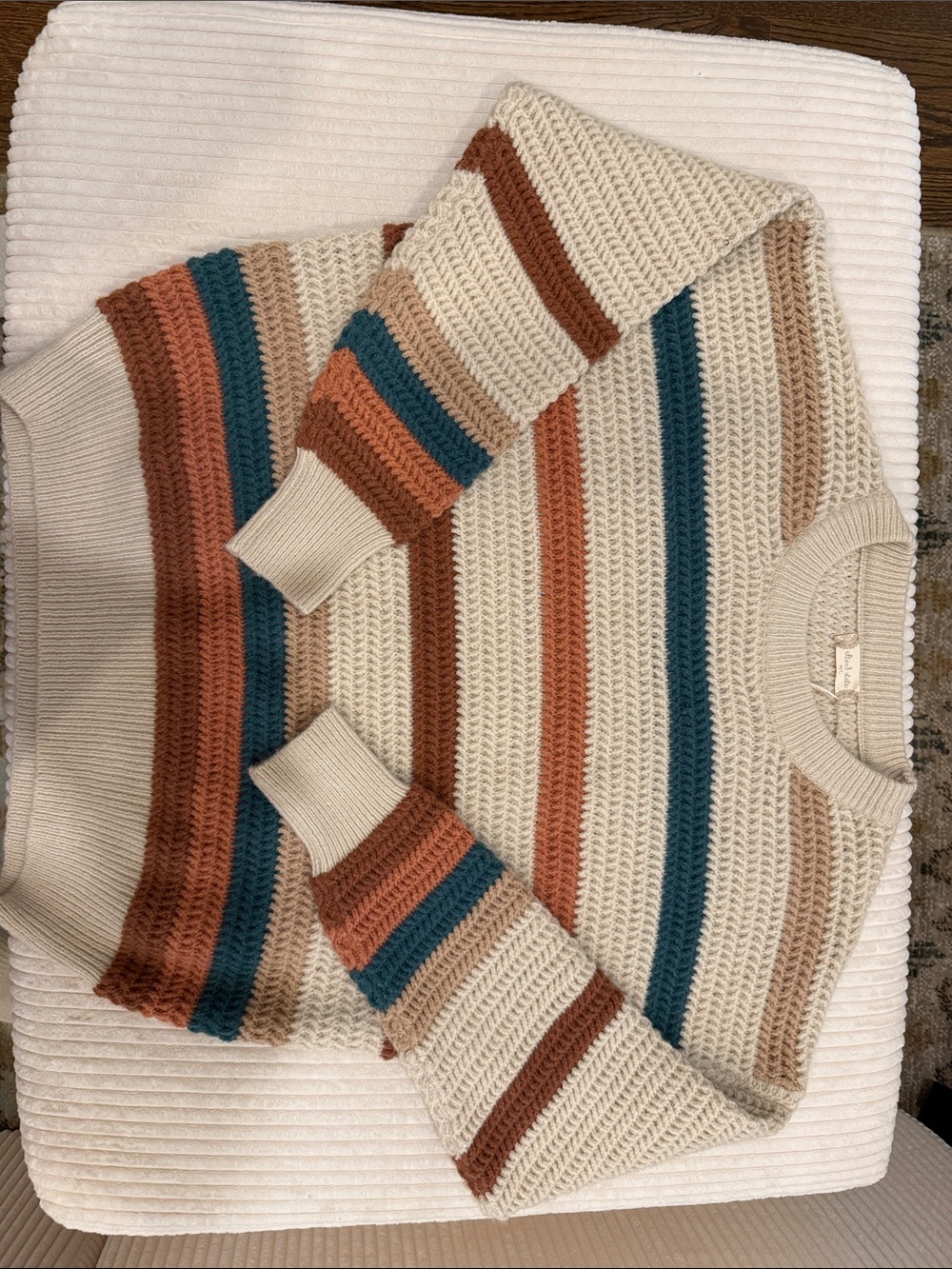 Altar’d State Striped Sweater Cream Rust Teal Size M/L